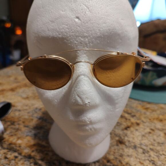 RARE Oliver Peoples OP 88 BG FRAMES ONLY Gold Oval Metal & Clip On Case Mens - Picture 5 of 16